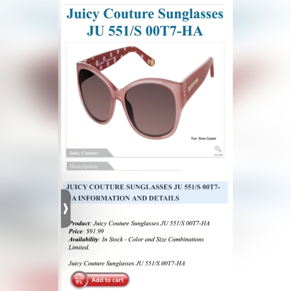 Juicy Couture Pink Sunglasses In Case, NWT, JU 551/S 00T7 - Picture 7 of 7